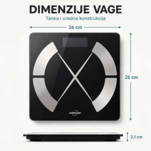 Dimenzije pametne vage 26 × 26 × 2,1 cm