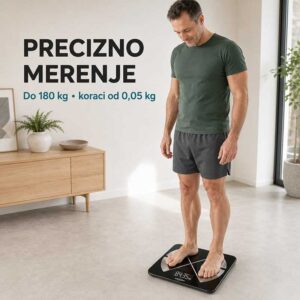 Precizno merenje pametnom vagom do 180 kg u koracima od 0,05 kg