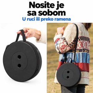 Nošenje crne teleskopske sklopive stolice u ruci i preko ramena