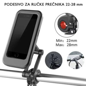 Vodootporni držač telefona za biciklo je moguće postaviti na korman prečnika 22-28mm