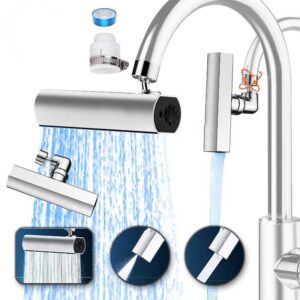 Kompletan set delova za univerzalni 4u1 nastavak za slavinu, sa svim adapterima i elementima iz pakovanja.