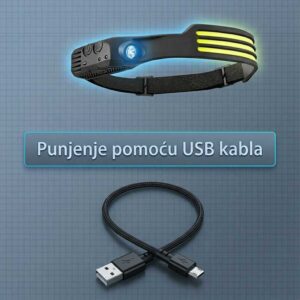 LED lampa za glavu punjiva putem USB kabla jednostavno punjenje