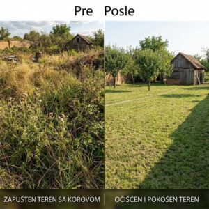 Pre i posle uklanjanja korova pomoću tarup glave za trimer