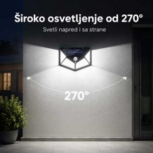 Solarna LED lampa sa širokim osvetljenjem od 270 stepeni svetli napred i sa strane