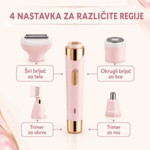 Četiri nastavka ženskog trimera za lice, telo, obrve i nos