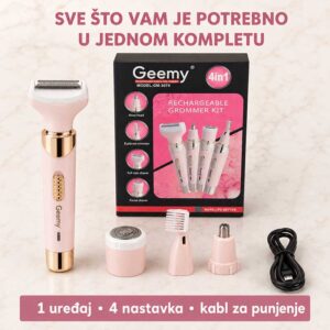 Ženski trimer za lice i telo sa četiri nastavka i kablom za punjenje
