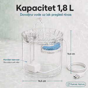 Providna pojilica za ljubimce kapaciteta 1,8 L i dimenzija 16,5 × 16,5 cm