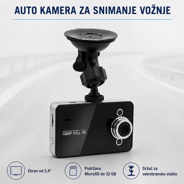 Auto kamera za snimanje vožnje sa ekranom od 2,4 inča i vakuumskim držačem