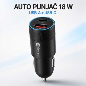 Auto punjač sa USB-A i USB-C priključkom snage 18 W
