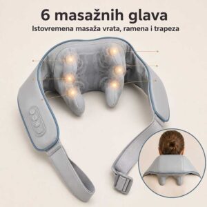 Masažer sa 6 masažnih glava za istovremenu masažu vrata, ramena i trapeza
