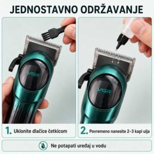 Čišćenje sečiva mašinice VGR V-166 četkicom i podmazivanje sa dve do tri kapi ulja