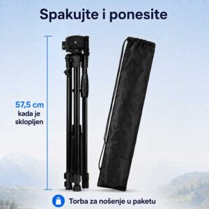 Prenosivi tronožac dužine 57,5 cm kada je sklopljen sa torbom za nošenje