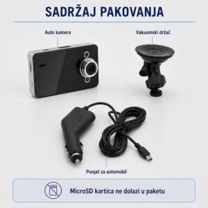 Auto kamera sa vakuumskim držačem i punjačem za automobil – sadržaj pakovanja