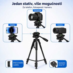 Stativ za telefon, fotoaparat i video-kameru sa držačem i 1/4″ navojem