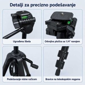 Tripod 360 sa libelom, odvojivom pločicom, ručicom i bravicama na nogama