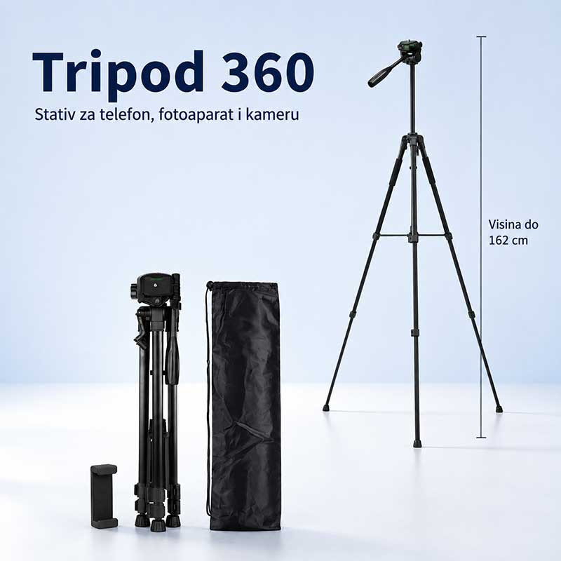 Tripod 360 – stativ za telefon, fotoaparat i kameru do 162 cm