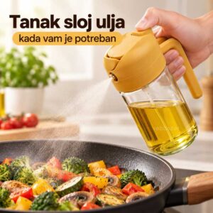 Raspršivač za ulje nanosi tanak sloj preko povrća u tiganju
