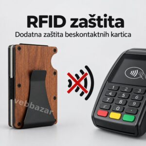 Drveni novčanik za kartice sa prikazom RFID zaštite bezkontaktnih kartica