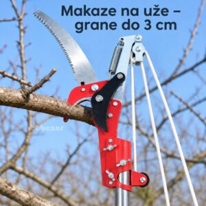 Makaze za visoke grane obuhvataju tanku granu kukom, uže zategnuto preko koturova