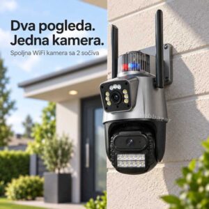 Spoljna WiFi kamera sa 2 sočiva montirana na zid kuće